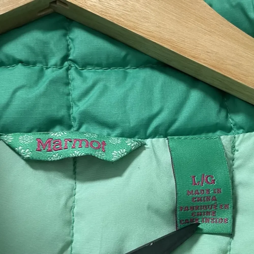 Marmot Girls 550 Fill Down Quilted Sol Puffer Vest Size L Green Outdoor Packable